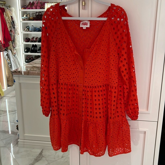 SOLID & STRIPED Dresses & Skirts - Solid & Striped Evan Mixed eyelet dress coverup beach size L large red orange